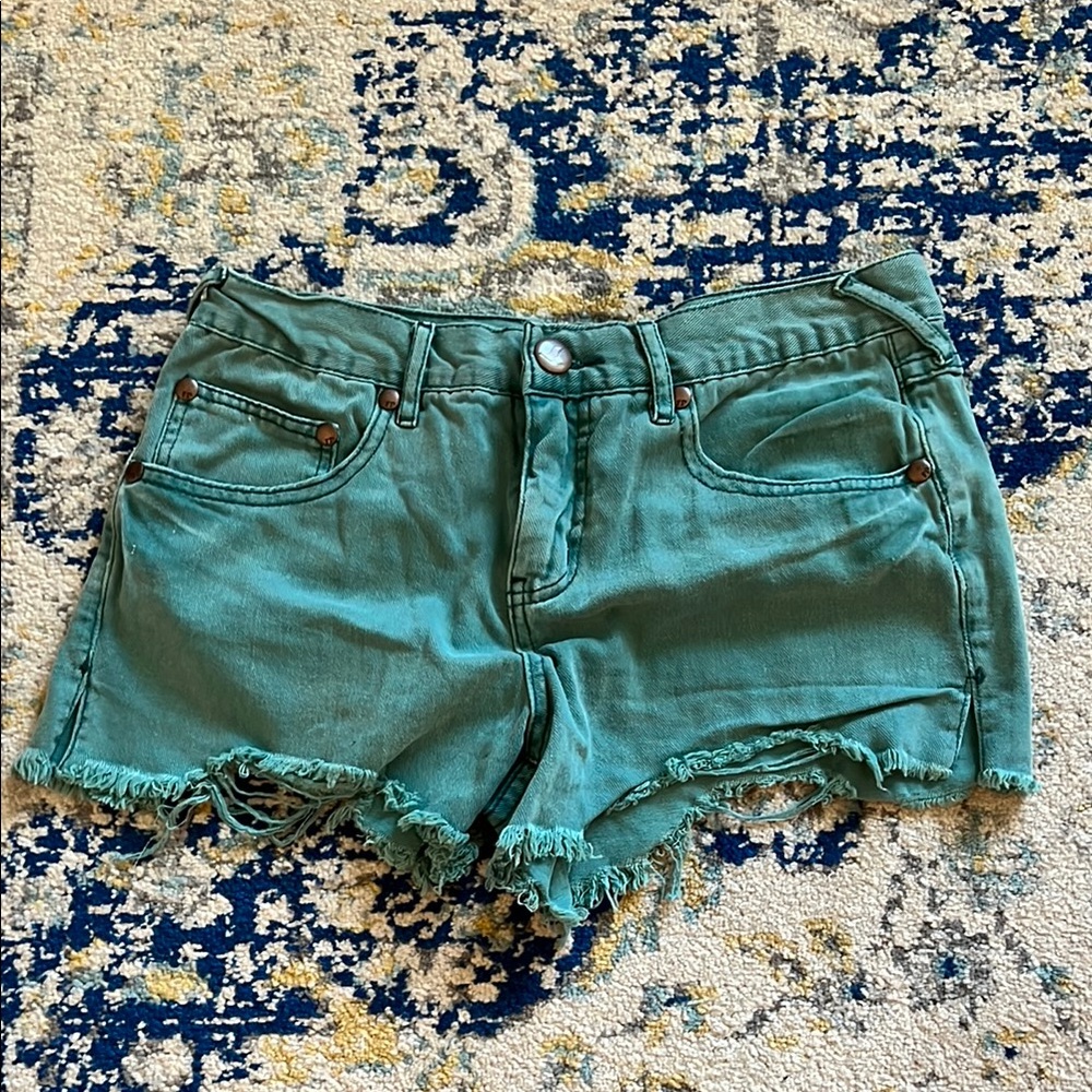 Women's Green Denim Shorts